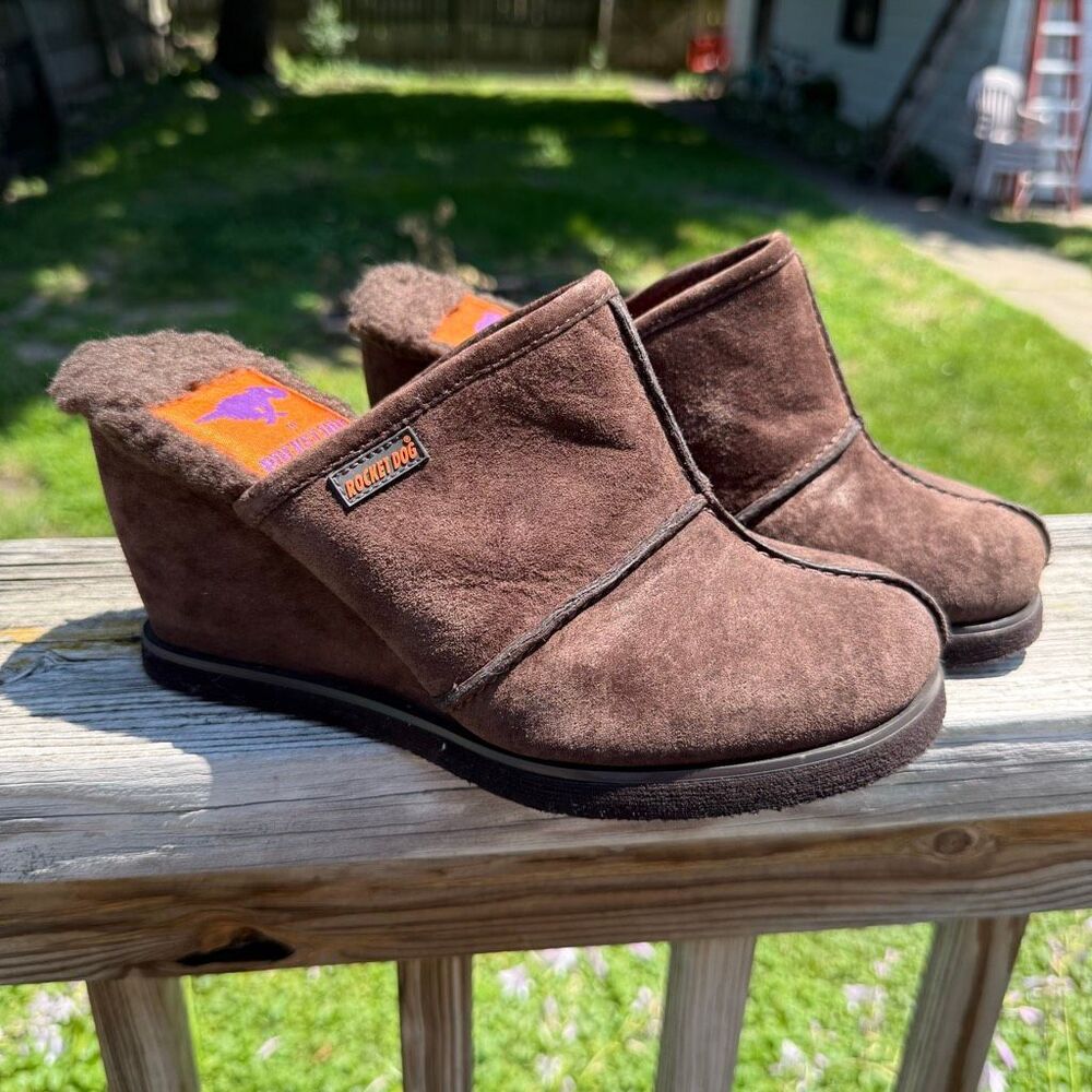 Y2K Rocket Dog Brown Faux Suede Wedge Mule Slippers Women’s Size 7